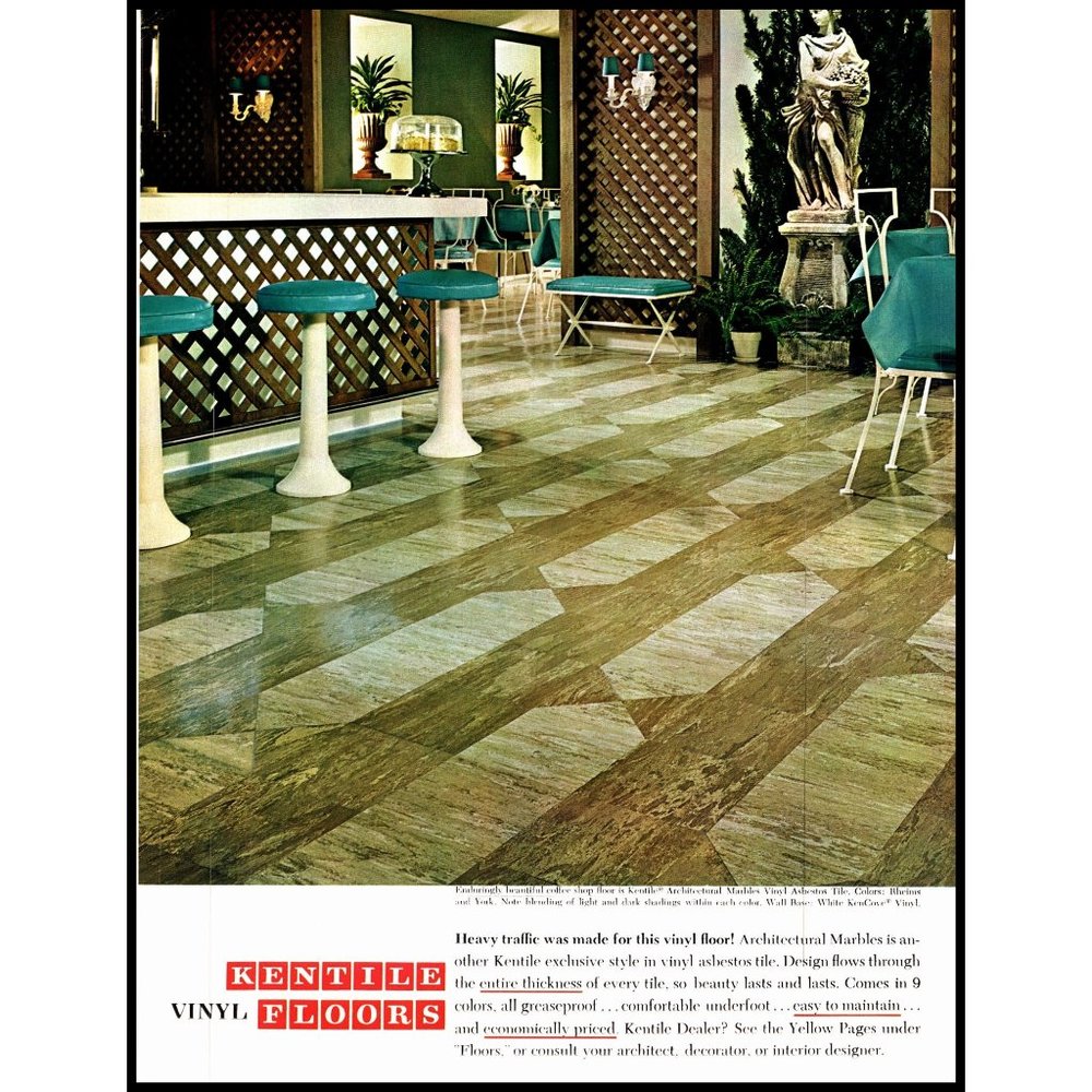 1964 Kentile Vinyl Floor Vintage Print Ad Midcentury Marble Statue Asbestos Tile